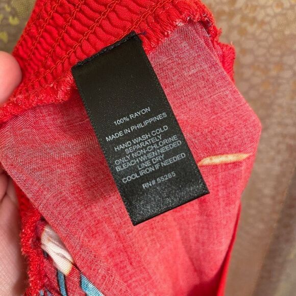 Express Red Yellow Tropical Floral Buttoned Maxi Skirt, Large Petite - Picture 6 of 6